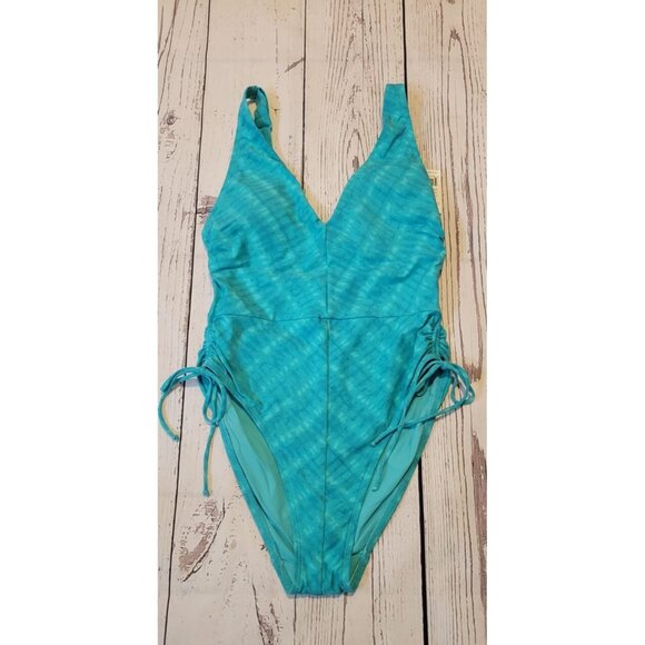 Robin Piccone One-Piece Swimsuit Womens Aqua Teal Size 8 Sahara Plunge - Picture 3 of 10
